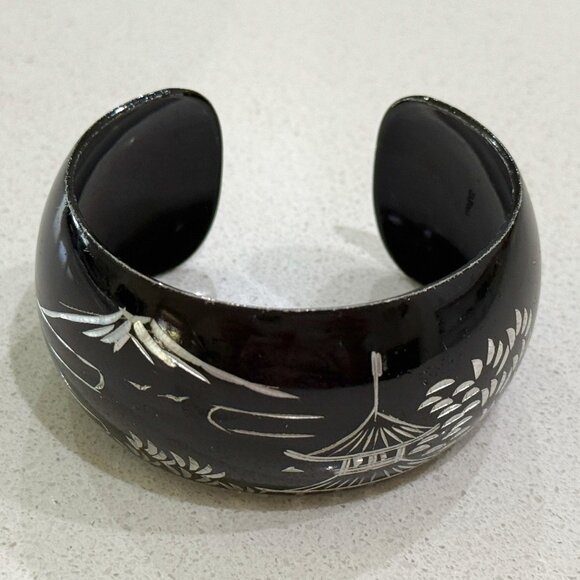 Metallic Cuff Bracelet with Asian Theme - Picture 1 of 5